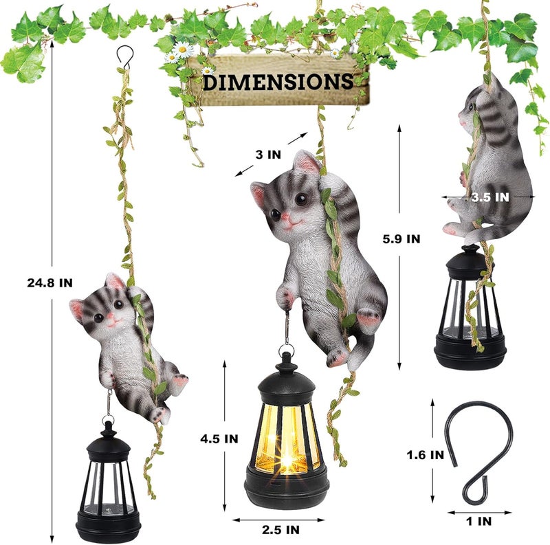 ZaaYee Solar Hanging Cat Statue, Outdoor Resin Black Cat Figurine with LED Lights, Kitty Animal Ornament for Garden, Fence, Porch, Patio, Yard Decor, Dusk to Dawn Auto On/Off - Image 2